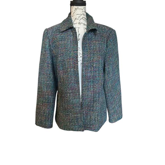 NWT Coldwater Creek Sapphire Bouclé Tweed ZipUp Blazer Jacket Size 10 OldMoney - Picture 3 of 9